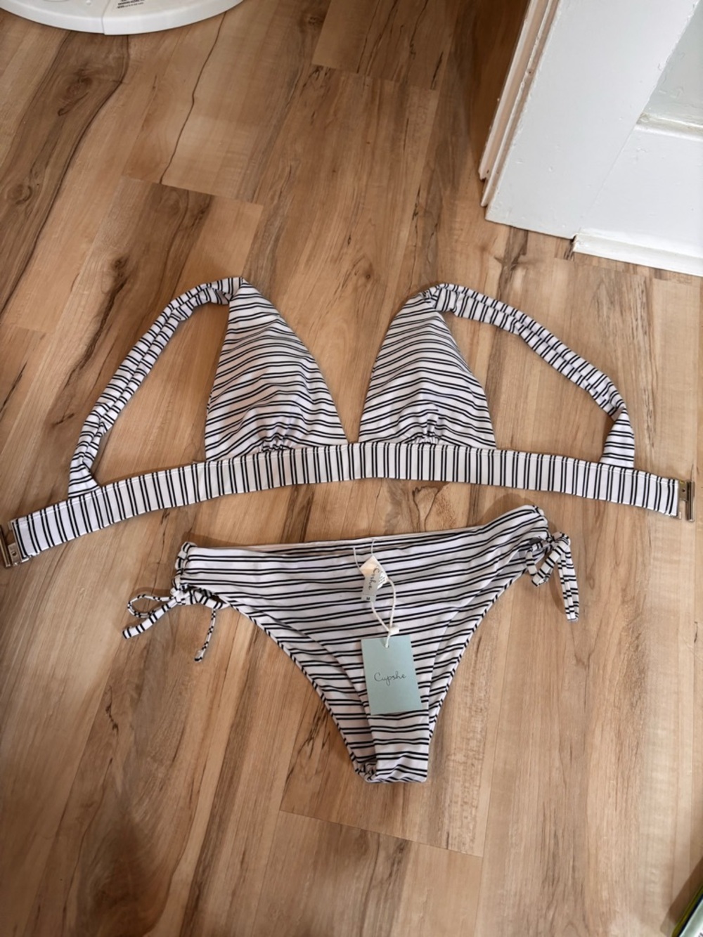 Cupshe Striped Black & White Triangle Bikini Set